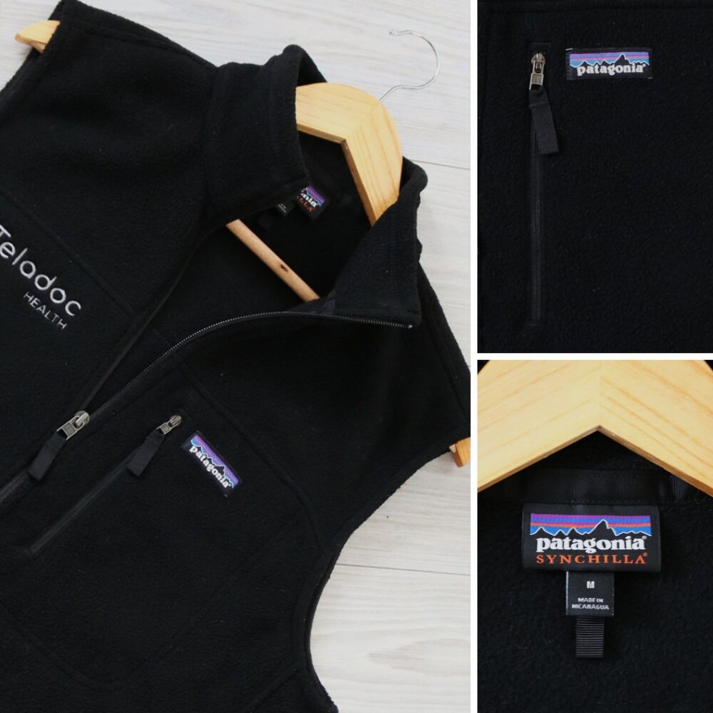 Patagonia Synchilla Vest Men's Black Fleece Outdoor Layer Full Zip Logo Size M
